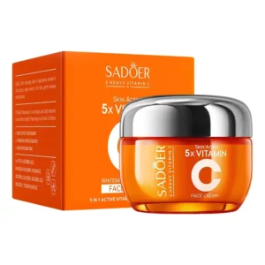 SADOER Vitamin C Face Cream jar and orange box for skin brightening and hydration.