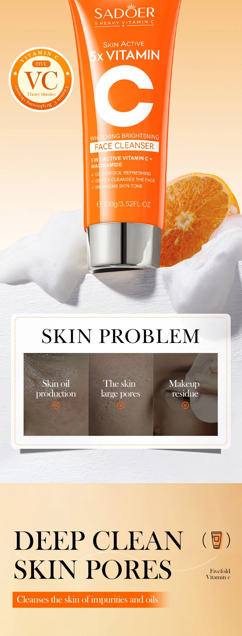 SADOER Vitamin C Facial Cleanser product information