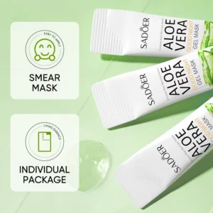 SADOER Aloe Vera Good Night Sleeping Face Mask, individual sachets with clear gel texture.