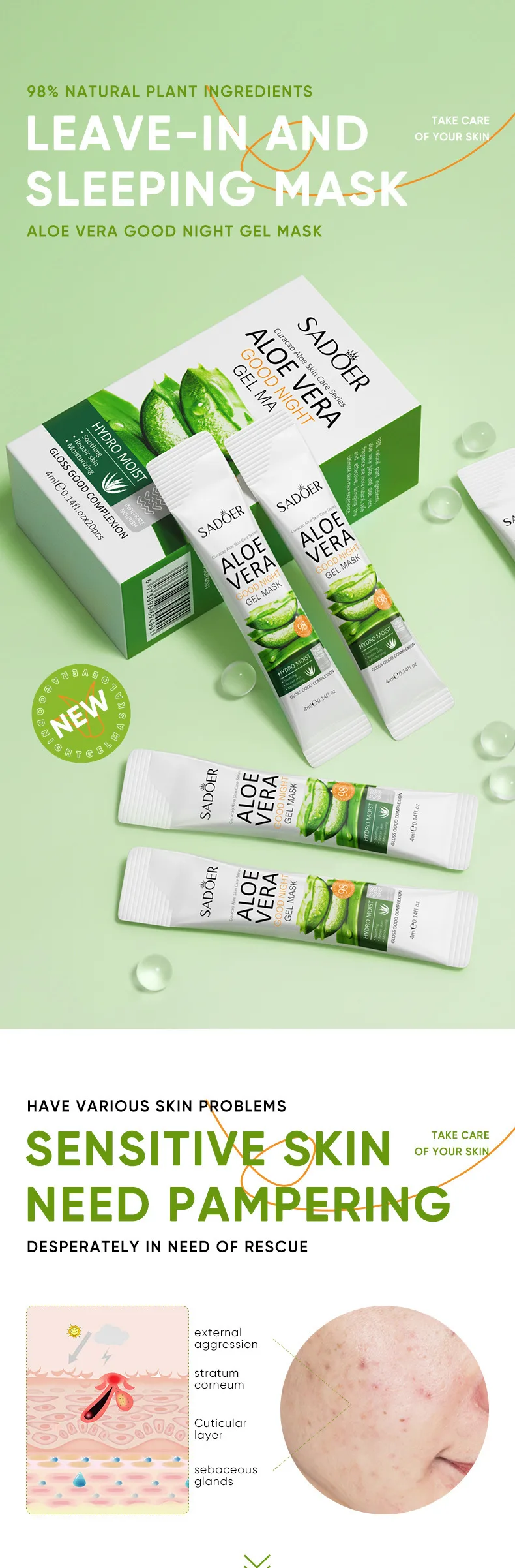 SADOER Aloe Vera Good Night Sleeping Face Mask product information
