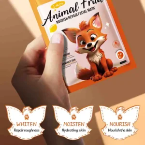 Hand holding a SADOER Animal Fruit Lemon Face Sheet Mask, highlighting repair and hydrating benefits.
