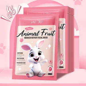 SADOER Animal Fruit Face Sheet Mask peach variant with a cute bunny for skin repair.