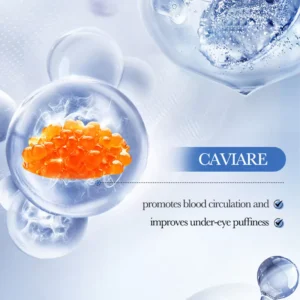 SADOER Caviar Hyaluronic Acid Eye Cream featuring caviar extract to help reduce under-eye puffiness.