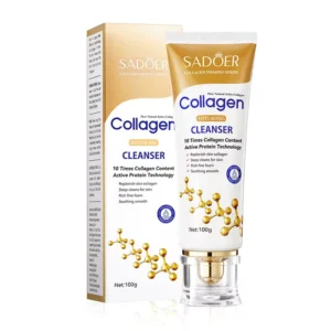 SADOER Collagen Facial Cleanser anti-aging face wash box and 100g tube packaging.