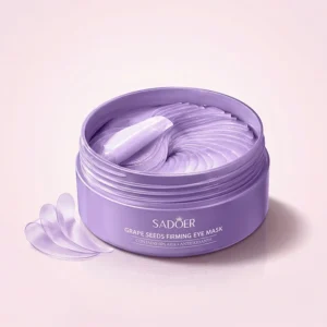 SADOER Grape Seed Eye Mask Patches in a purple jar to hydrate and refresh delicate skin.