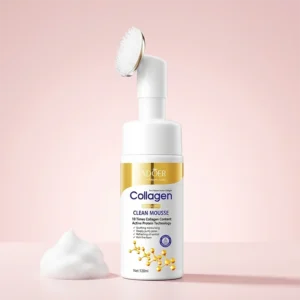 SADOER Collagen Facial Cleanser Mousse with a built-in silicone brush and rich foam.