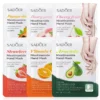 SADOER Nicotinamide Fruit Hand Masks in six varieties: Papaya, Peach, Cherry, Strawberry, Vitamin C, and Avocado.