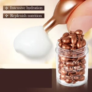 SADOER Retinol Eye Serum Capsules showing creamy texture for intensive hydration and nutrition.