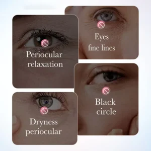 SADOER Sakura Collagen Eye Cream jar and model highlighting treatments for dark circles and dryness.
