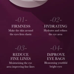 Infographic showing SADOER Snail Collagen Eye Mask Patches benefits: firming, hydrating, and reducing fine lines.