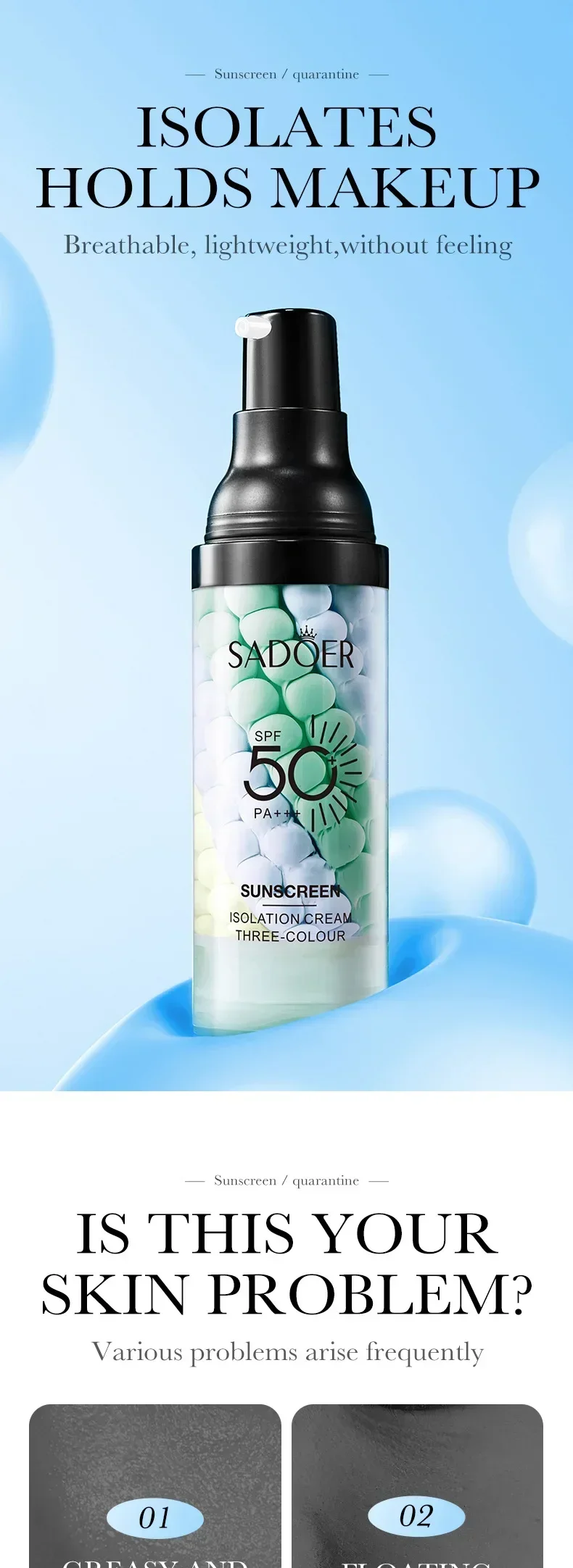 SADOER SPF 50 PA+++ Sunscreen Isolation Cream product information