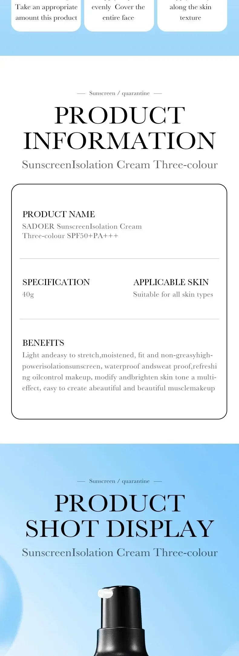 SADOER SPF 50 PA+++ Sunscreen Isolation Cream product information