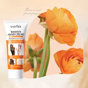 SADOER Whitening Hand Cream for brightening and nourishing skin, featuring orange flowers and fruit fragrance.