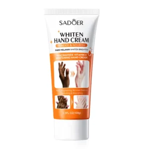 SADOER Whitening Hand Cream tube featuring Vitamin C and Niacinamide for brightening, nourishing skin.
