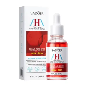 SADOER AHA Fruit Acid Face Serum bottle and packaging for exfoliating oily and acne-prone skin.
