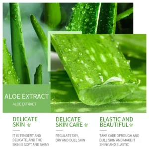 Fresh aloe vera leaves and soothing gel extract for SADOER Aloe Vera Moisturizing Gel.
