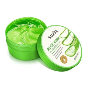 SADOER Aloe Vera Moisturizing Gel open jar showing the refreshing and hydrating green gel texture.