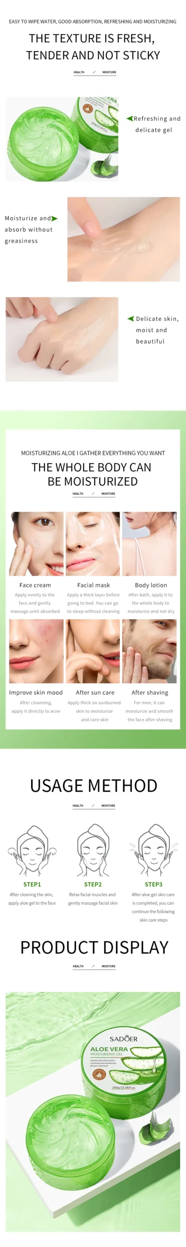SADOER Aloe Vera Moisturizing Gel product information