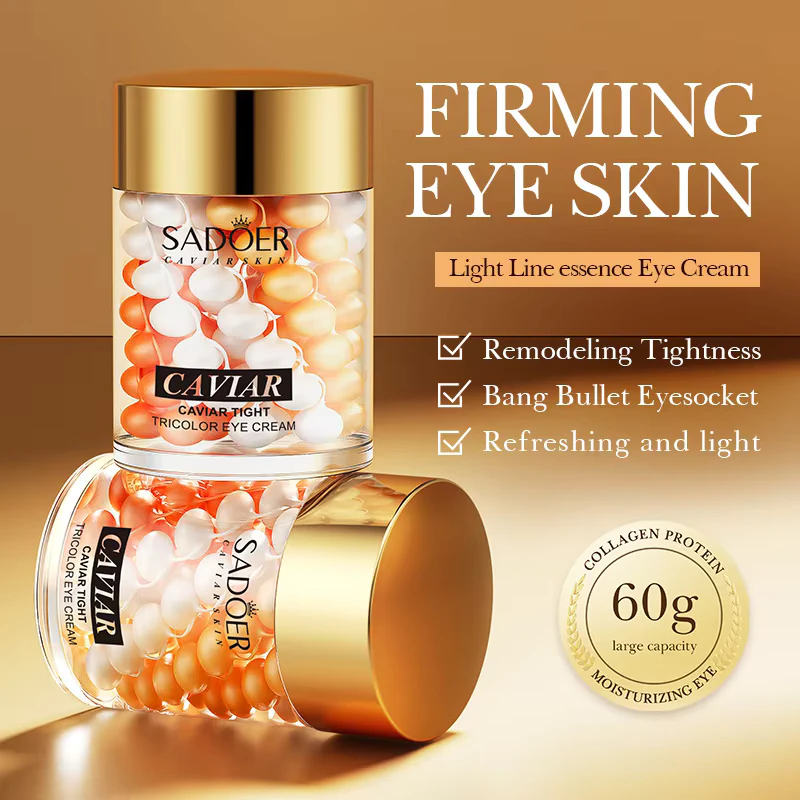 SADOER Caviar Tricolor Eye Cream in 60g jars featuring firming tricolor essence pearls.