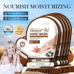 SADOER Coconut Oil Hand Mask sachets for intensive moisturizing and nourishing treatment for dry hands.