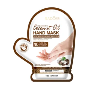 SADOER Coconut Oil Hand Mask packaging in a glove-shaped pouch for intensive hand moisturizing.