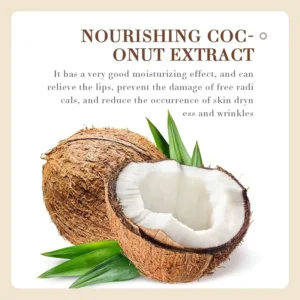 SADOER Coconut Oil Lip Balm featuring nourishing coconut extract to hydrate and repair dry lips.