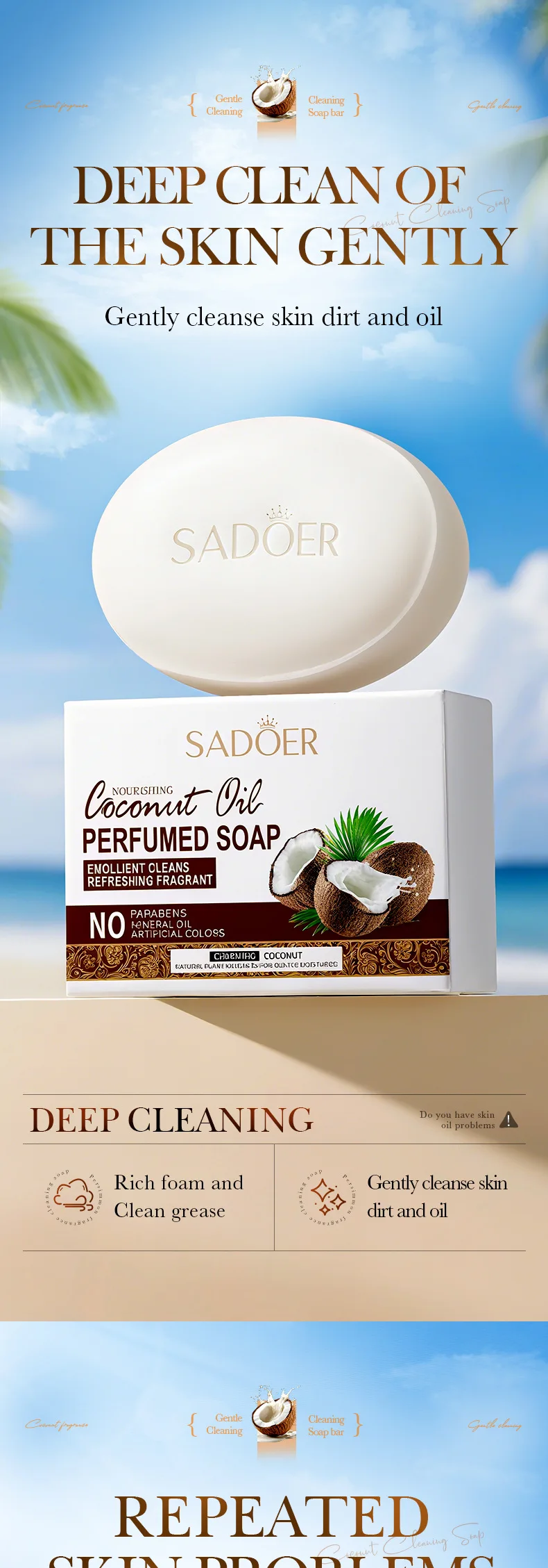 SADOER Coconut Oil Soap Bar product information