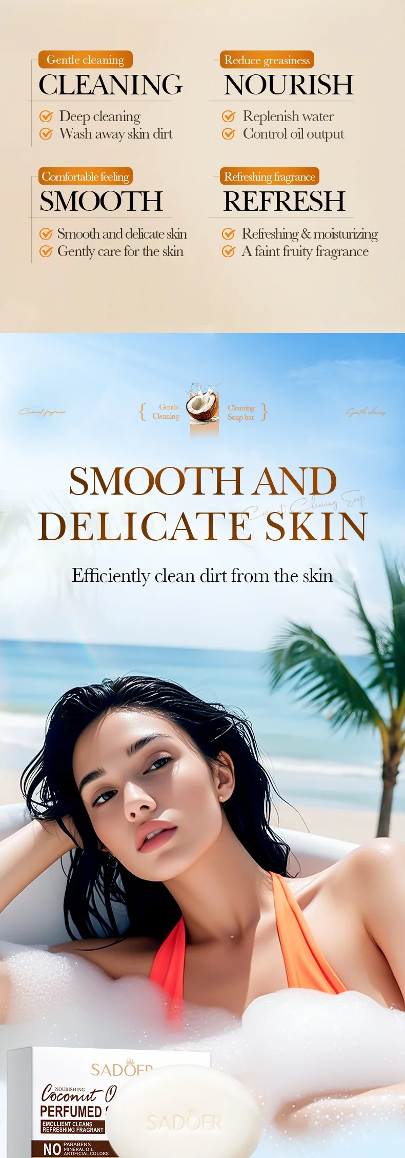SADOER Coconut Oil Soap Bar product information