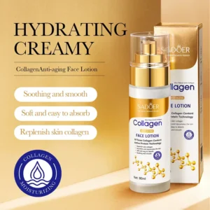 SADOER Collagen Face Lotion packaging highlighting anti-aging benefits for smoother, firmer skin.