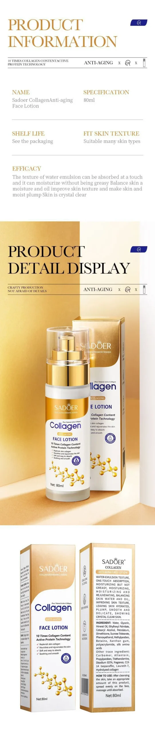 SADOER Collagen Face Lotion product information