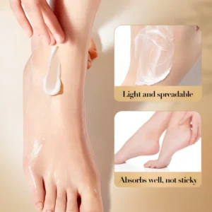 SADOER Collagen Foot Cream application showing its light, spreadable, and non-sticky texture on skin.