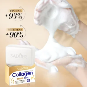 SADOER Collagen Soap Bar showing a rich, creamy lather for gentle, hydrated skin.
