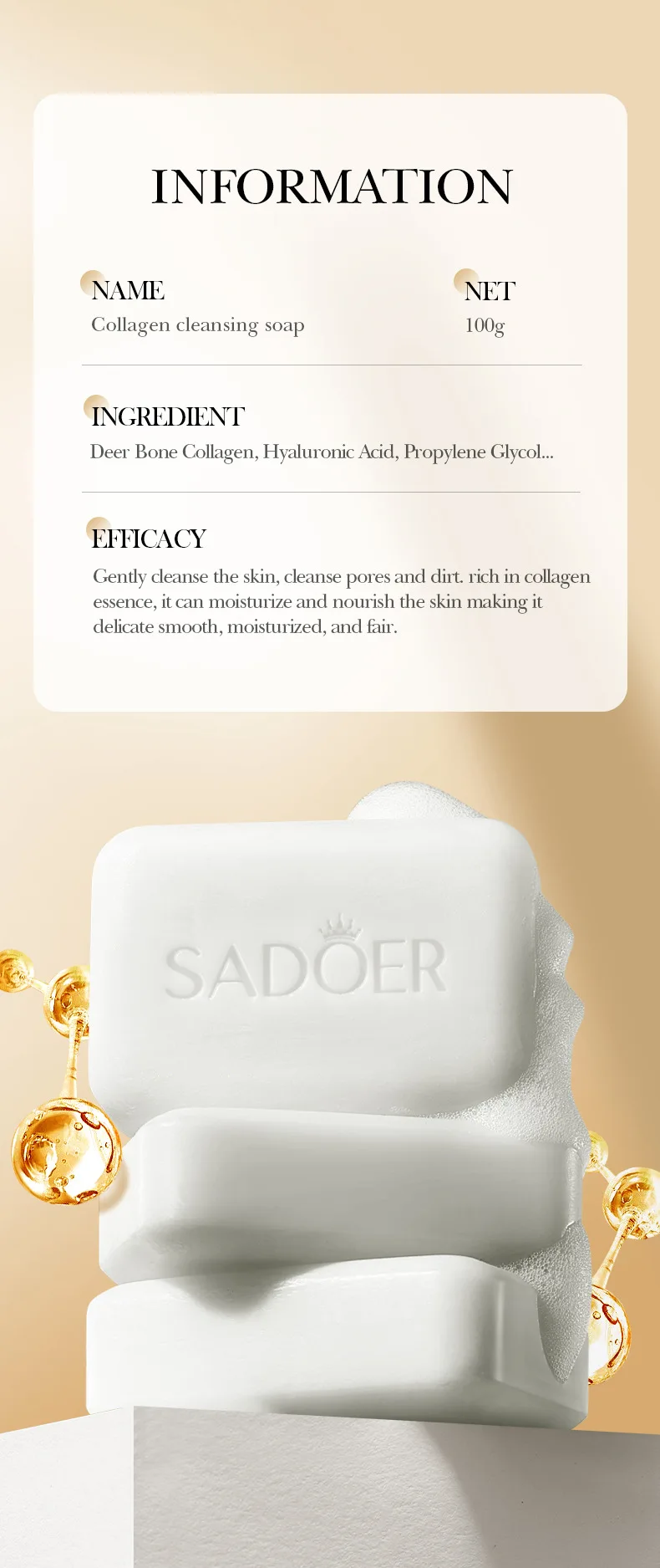 SADOER Collagen Soap Bar product information