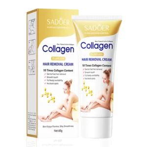 SADOER Flawless Collagen Hair Removal Cream box and tube displayed on a white background.