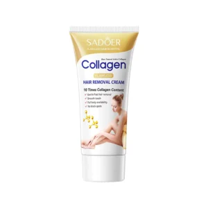 SADOER Flawless Collagen Hair Removal Cream tube featuring collagen graphics for smooth, hydrated skin.