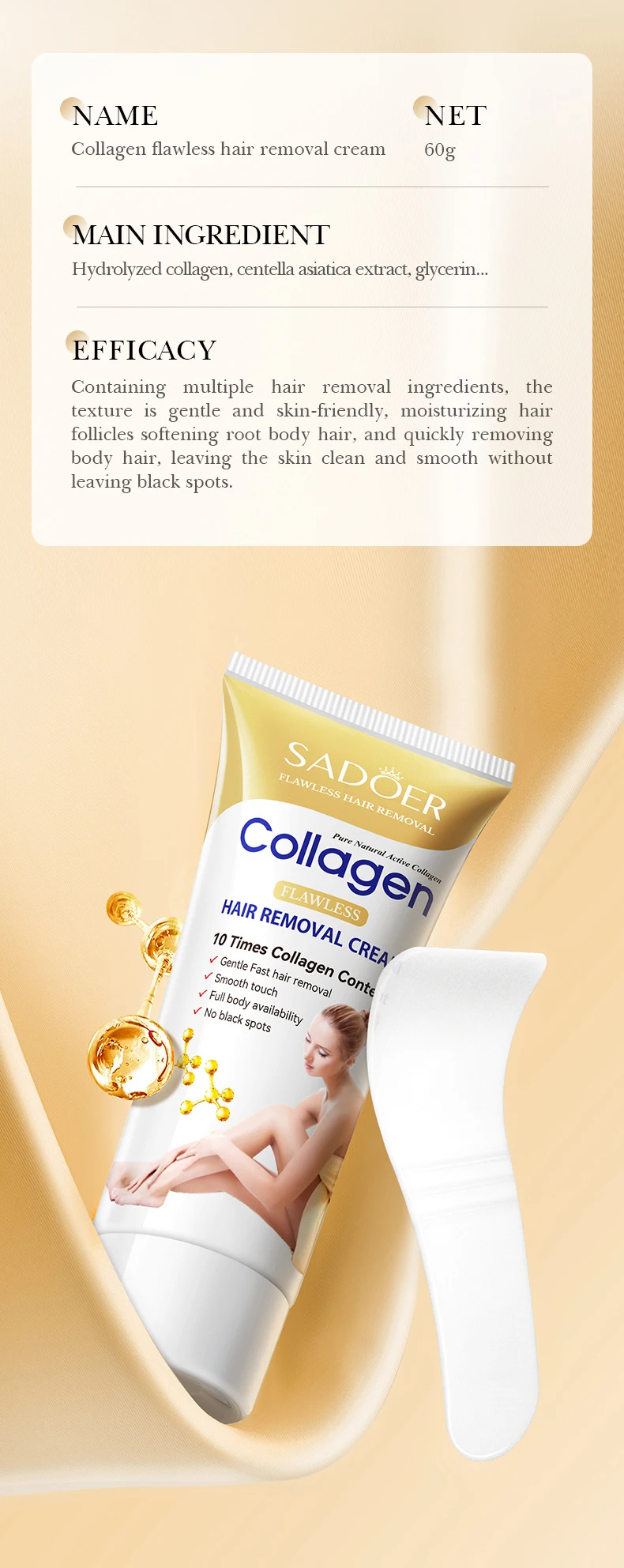 SADOER Flawless Collagen Hair Removal Cream product information