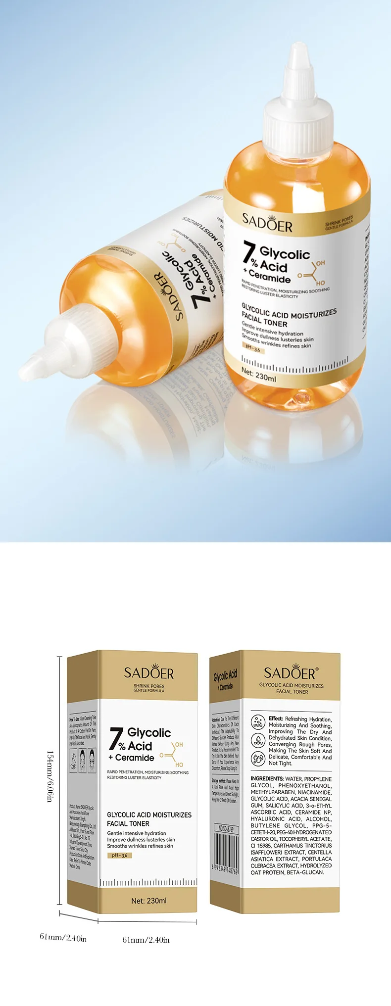 SADOER Glycolic Acid Facial Toner product information