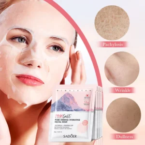 SADOER Himalayan Pink Salt Face Sheet Mask targeting wrinkles, dullness, and dry skin texture.