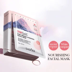 Packets of SADOER Himalayan Pink Salt Face Sheet Mask, Pore Firming Hydrating Facial Mask with hyaluronic acid and centella.