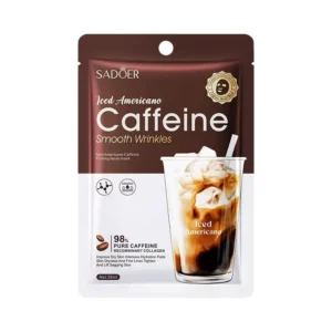 SADOER Iced Americano Caffeine Face Sheet Mask packaging with firming and hydrating benefits.