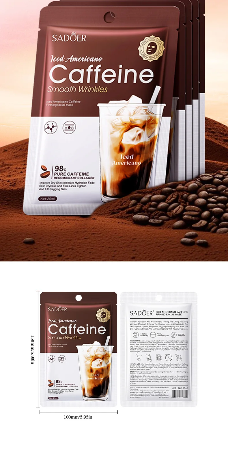 SADOER Iced Americano Caffeine Face Sheet Mask product information