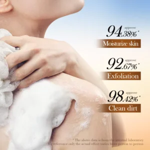 Rich lather from SADOER Oat Exfoliating Soap Bar on skin with moisturization and exfoliation statistics.