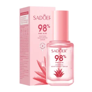 SADOER Pink Aloe Serum bottle and box, a lightweight, hydrating face serum.