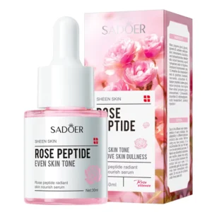 SADOER Rose Peptide Face Serum bottle and floral box packaging standing on a white background.
