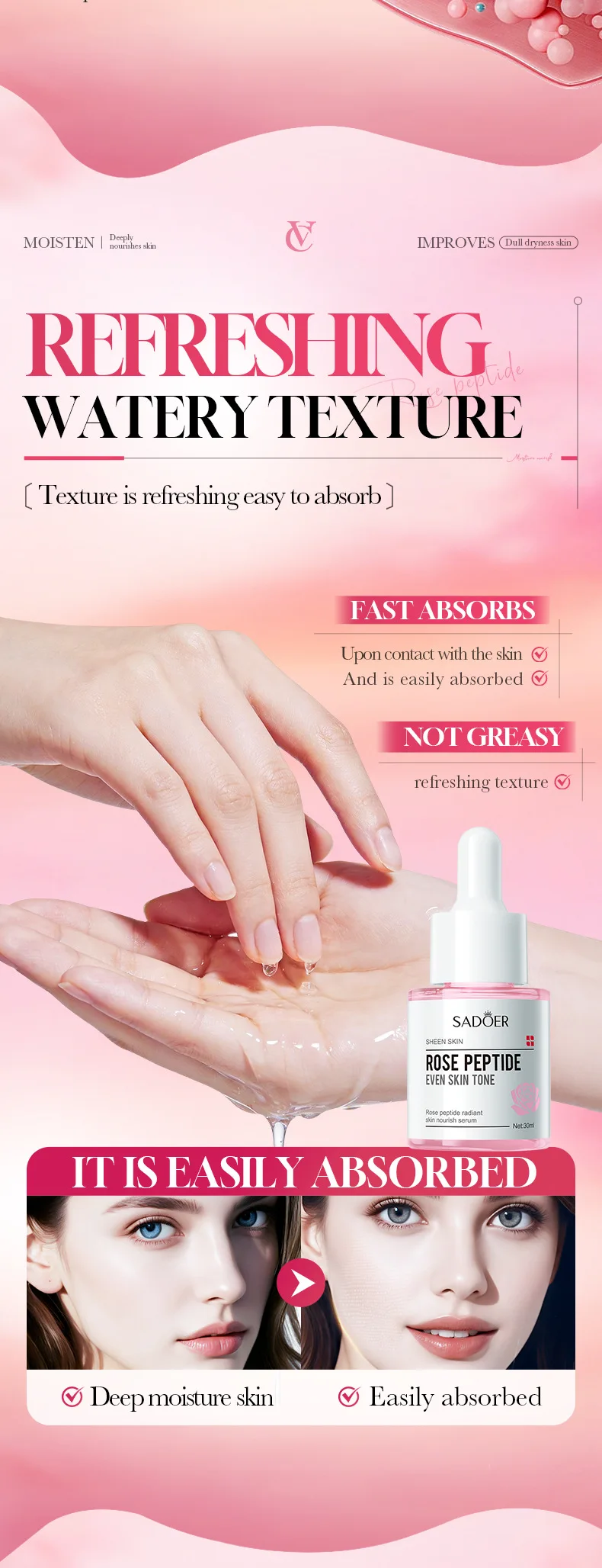 SADOER Rose Peptide Face Serum product information