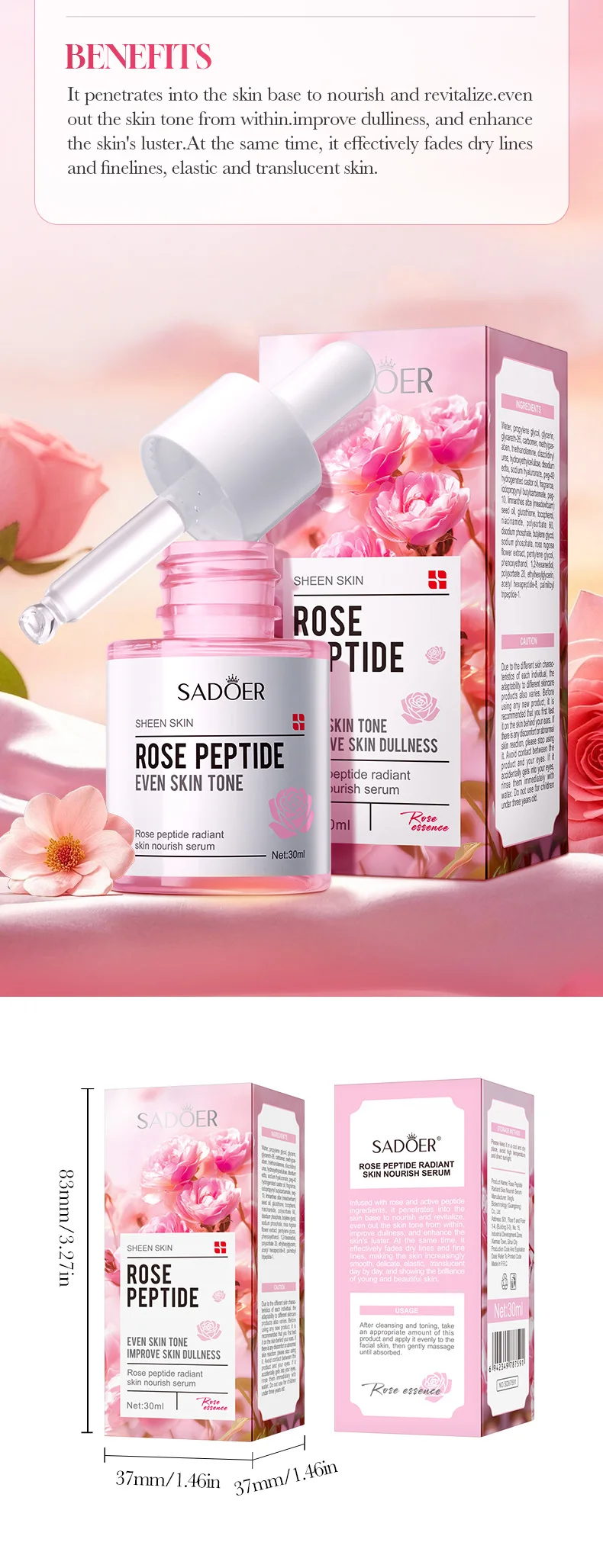 SADOER Rose Peptide Face Serum product information