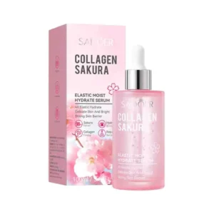 SADOER Sakura Collagen Serum 100 ml bottle and packaging featuring hydrating sakura extract and hydrolyzed collagen.