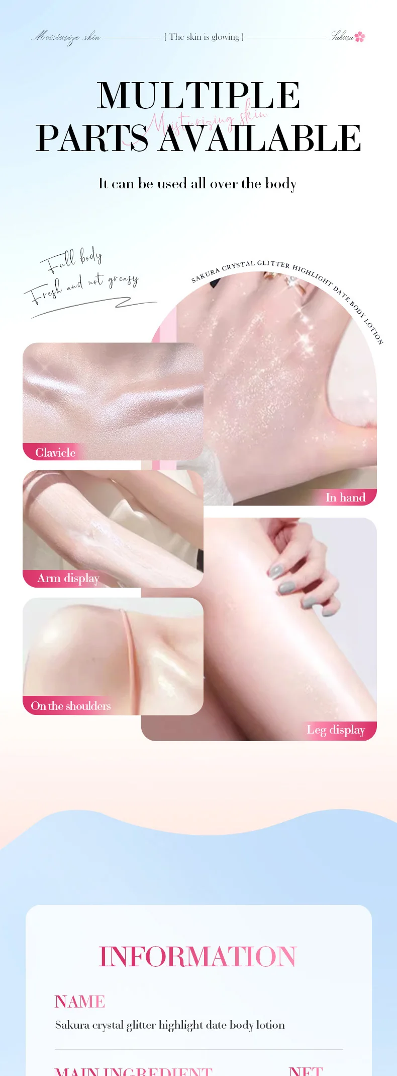SADOER Sakura Crystal Glitter Body Lotion product information