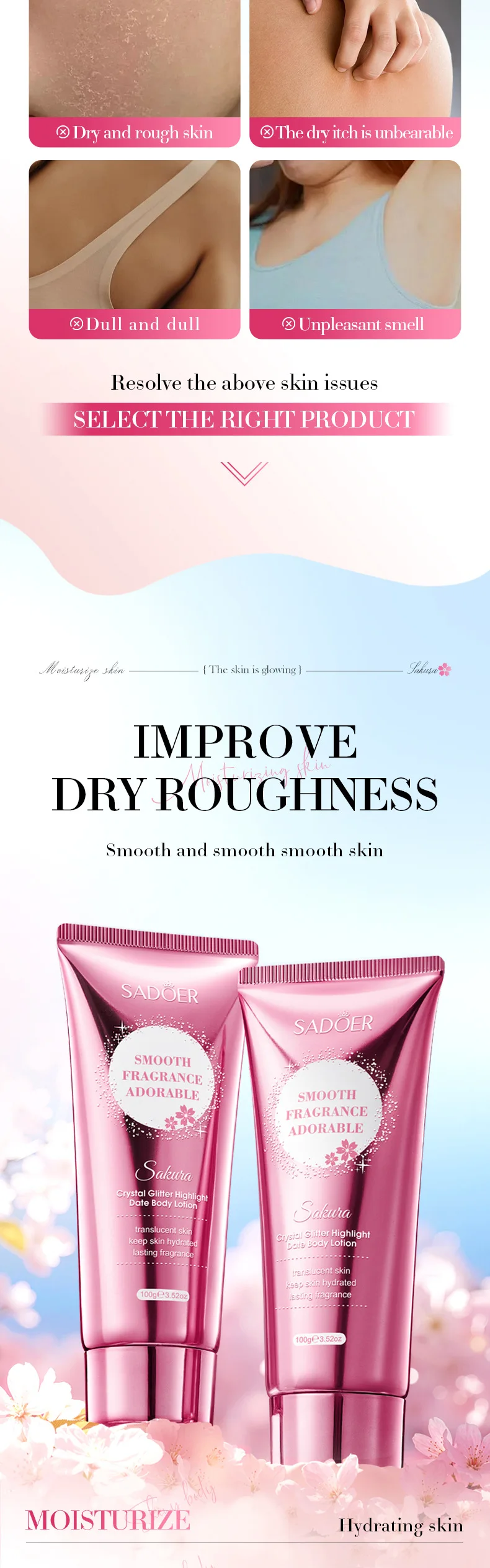 SADOER Sakura Crystal Glitter Body Lotion product information