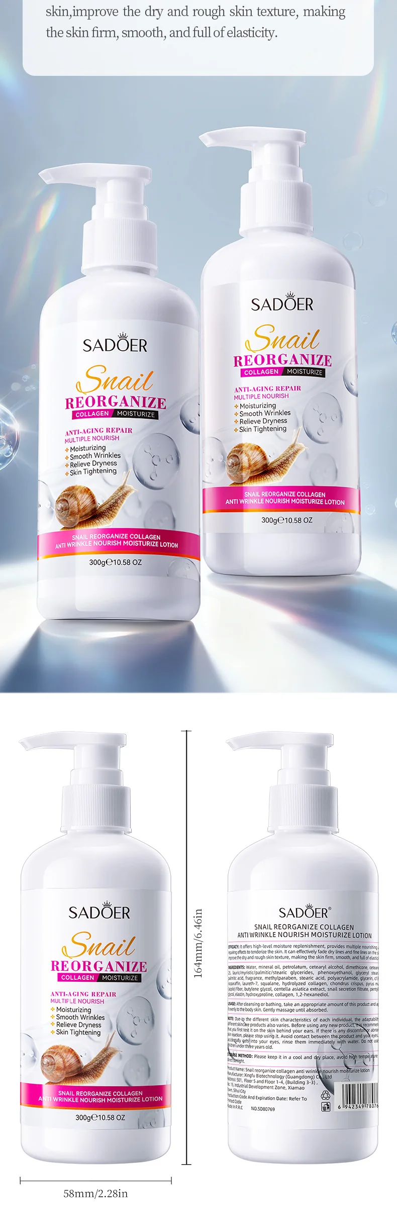 SADOER Snail Collagen Body Lotion product information